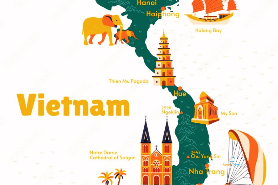 Vietnam tourist map highlighting travel destinations – Auasia Travel